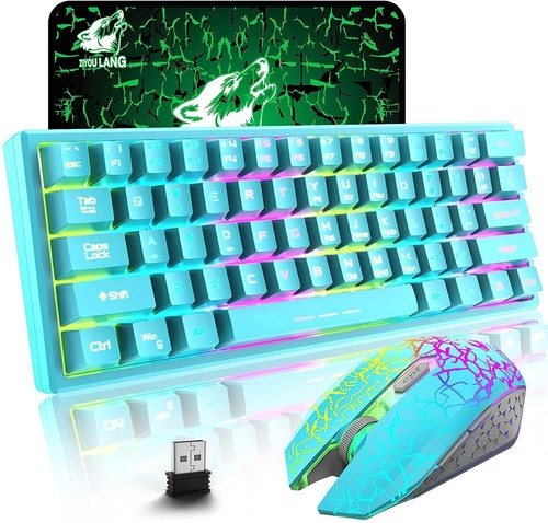 Teclado y mouse inalámbricos para juegos 61 teclas arco iris retroiluminado ergonómico recargable - Imagen 14 de 16