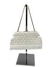 Purse Beaded Sequined Evening/Wedding/Party/Prom Small Bag Cream Gold Chain Snap