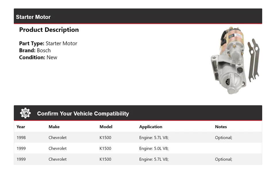 Arranque Bosch Chevrolet K1500 1998-1999 (nuevo) Foto 2 de 4