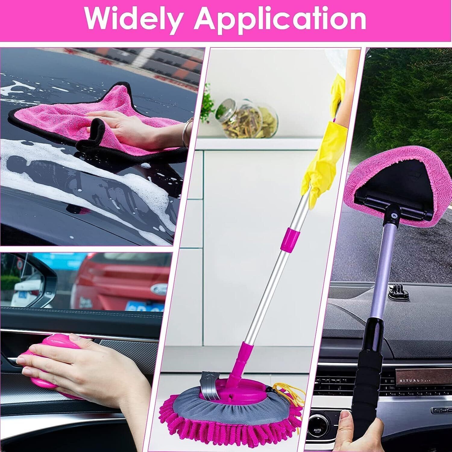 CALBEAU Car Wash Brush Mop 43" Long Handle 14PCS Detailing Brush Duster Set-Wind