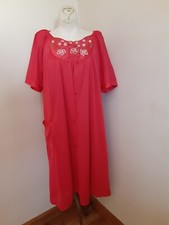 Vintage Kelly Reed Nightgown Matching Robe Red Flowers Pocket USA Size Med.