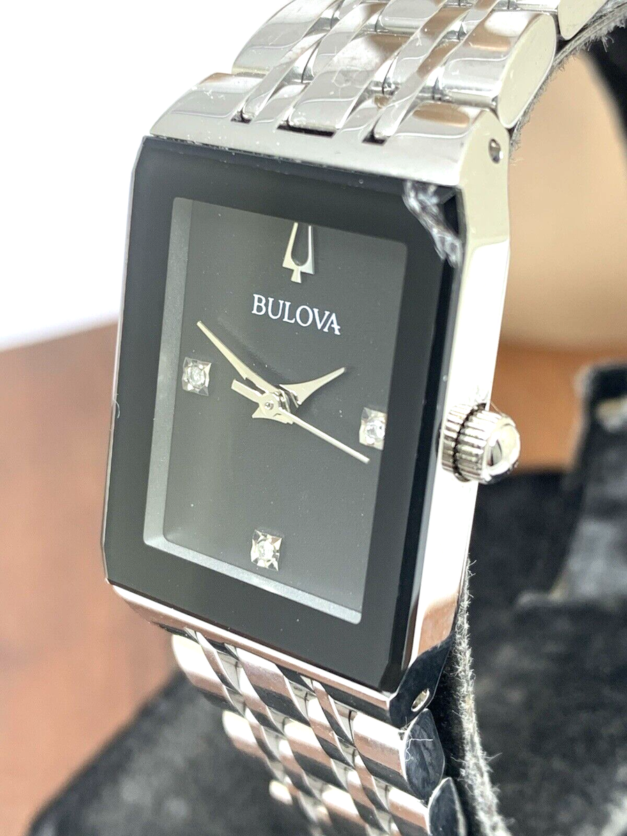 Bulova Women's Watch 96P202 Quartz Black Dial Diamond Quadra
