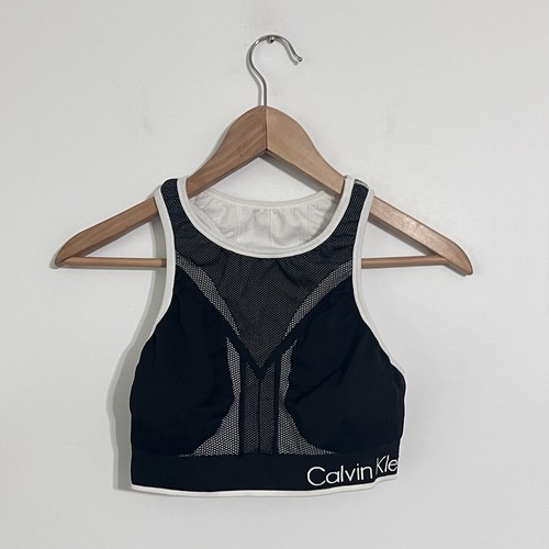 Calvin Klein Womens Active Sports Bra Size S Black Stretch Sleeveless Scoop Neck