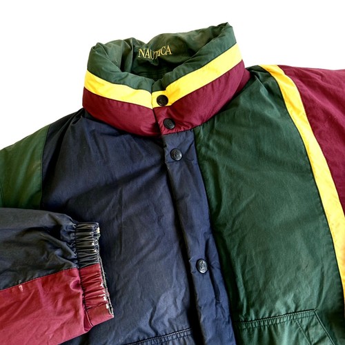 Vtg 90's Nautica COLORBLOCK Hooded Reversible DOWN Distressed PUFFER SKI Jacket - Picture 19 of 21