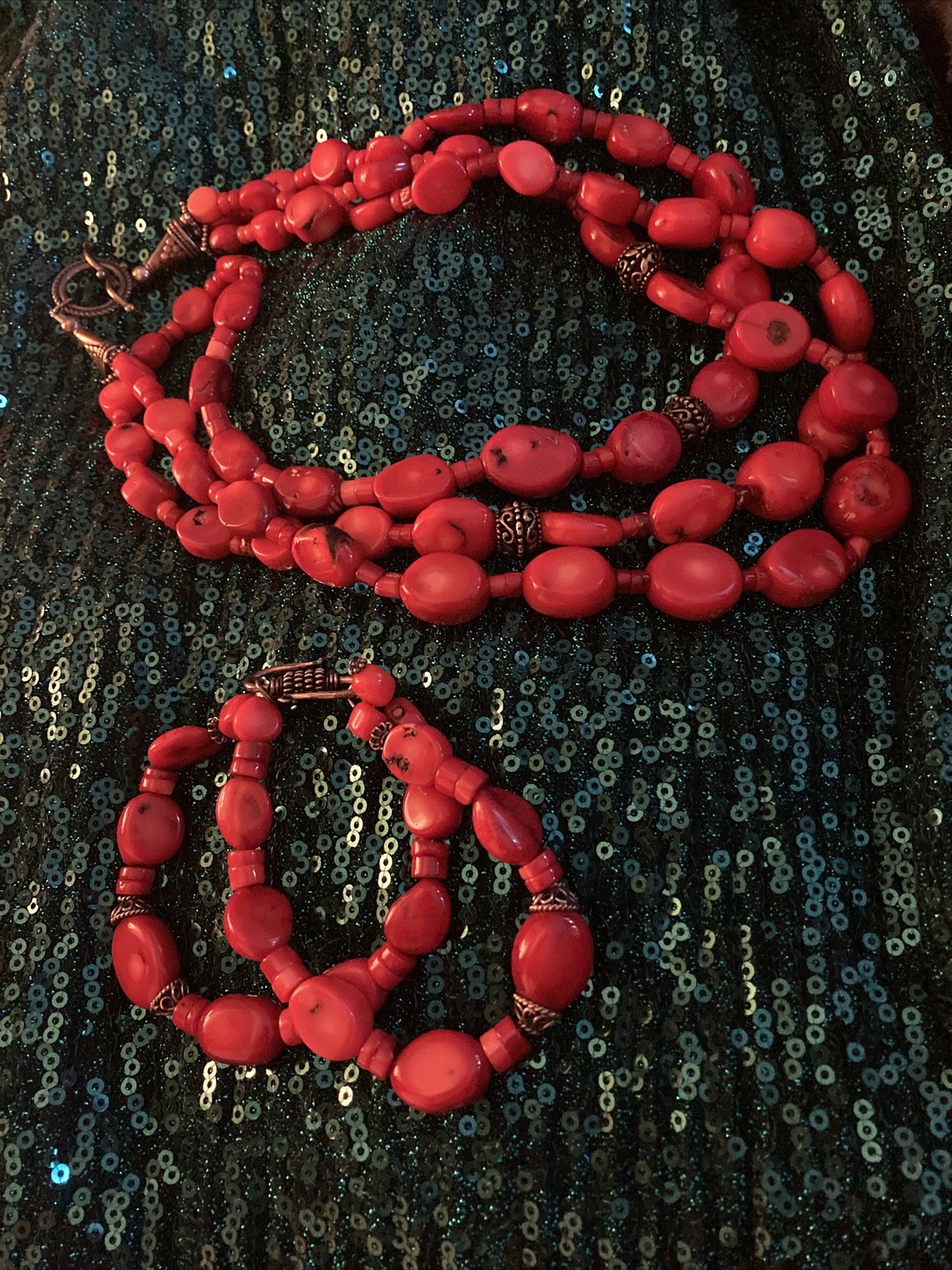 Vintage Coral Necklace And Bracelet Set