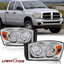 Pair Chrome Headlights Amber Corner Fit 2006 2007 2008 Dodge Ram 1500 2500 3500
