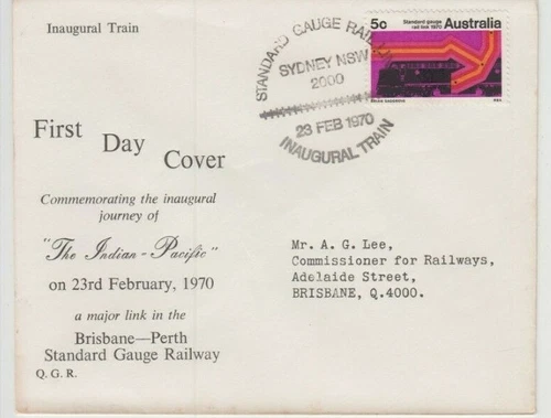 Stamp 1970 Australia 5c Standard Gauge Rail on Queensland Government Rail FDC