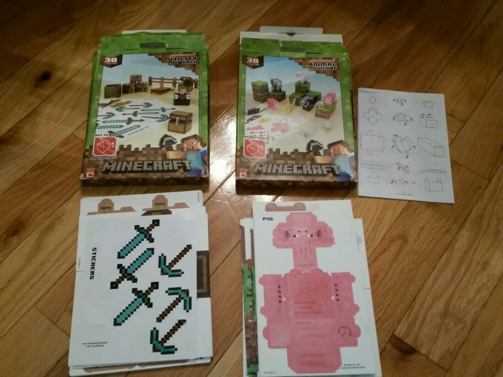 Lot of 2 Minecraft Papercraft Animal Mobs 16701 & Utility Pack 16702.  Jazwares