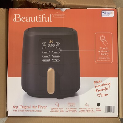 Beautiful Quart Touchscreen Air Fryer, Black Sesame by Drew Barrymore  *READ*