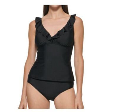 DKNY WOMEN'S 2 PIECE SWIMSUIT, 2XLARGE, BLACK *DISTRESSED PKG