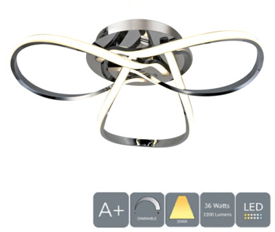 Halbbündige Deckenleuchte, 36 Watt, warmweiß, chrom poliert, dimmbar