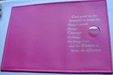 Alcoholics Anonymous AA Big Book cover Serenity Prayer Medallion Holder Pink