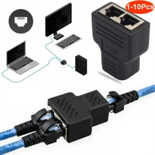 1-10PCS RJ45 Splitter Adapter 1 to 2 Ways Dual Port CAT5/6/7 LAN Ethernet Cable