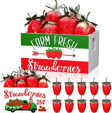 Marsui Strawberry Mini Wooden Crate Summer Tiered Tray Decor with 10 Fake Lifeli