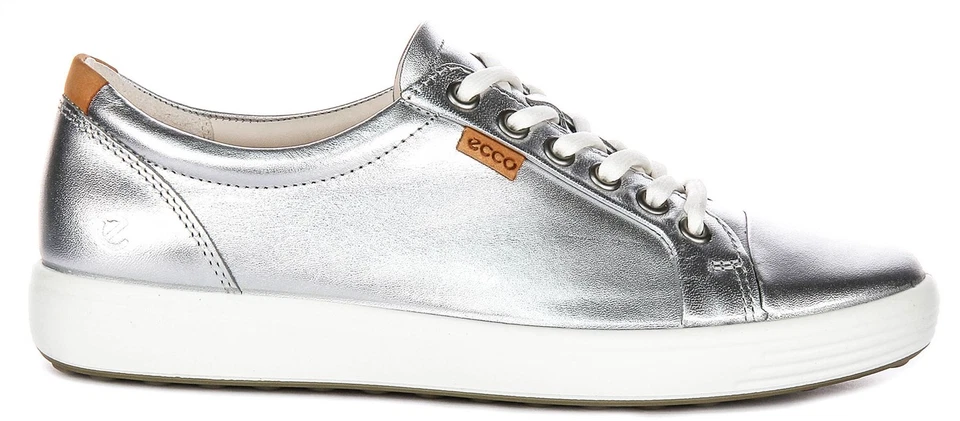 Ecco Soft 7 On Train Contrast Long Lace Up Sneakers Donna In Argento UK 3 - 9 - Immagine 2 di 4