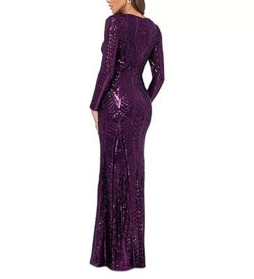 XSCAPE Long-Sleeve Sequined V-Neck Gown MSRP $289 | eBay XSCAPE Long-Sleeve Sequined V-Neck Gown MSRP $289 | eBay