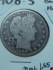 1908-S Barber Silver Half Dollar Low Mint ~1.65 mil- Vintage type coin - BH53
