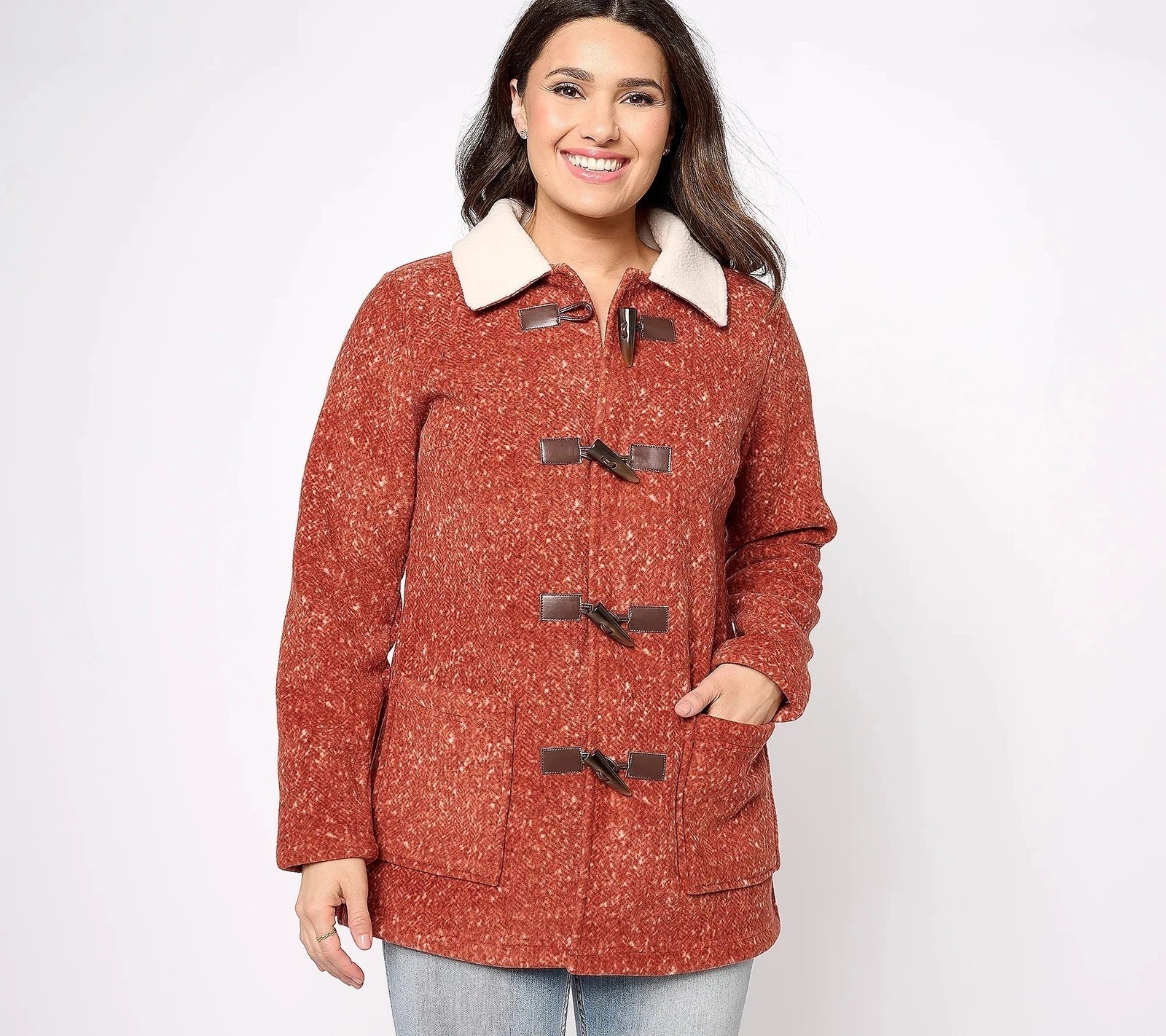 NWT DENIM & CO. ADAPTIVE HERITAGE FLEECE BONDED JACKET, RICH RUST, SMALL