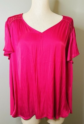 Women s Pink Satin Feel V Neck Top - Lane Bryant - Great Condition