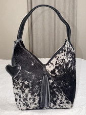 Black/White Cow Print Shoulder Bag Tassel Hea...