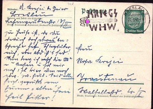 DR Postkarte BRESLAU - 27.3.40 - P299 - Kriegs WHW
