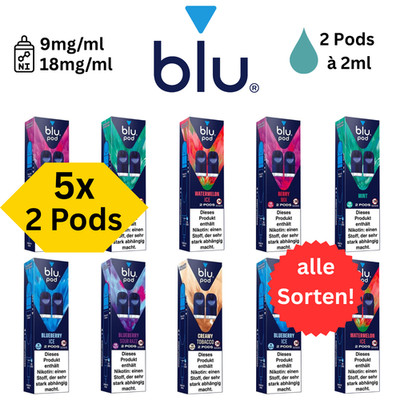5x Blu Pod Liquidpods 2x 2ml Pods E-Zigarette E-Liquid E-Shisha 9mg 18mg Nikotin