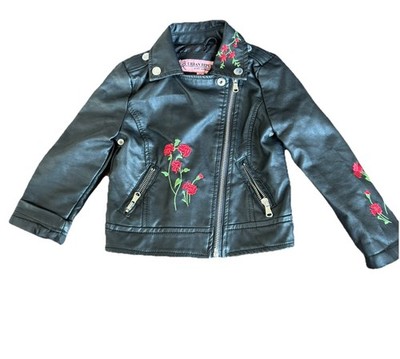 Urban Republic Moto/Biker Jacket  Toddler Faux Leather Black Embroidery Size 3T