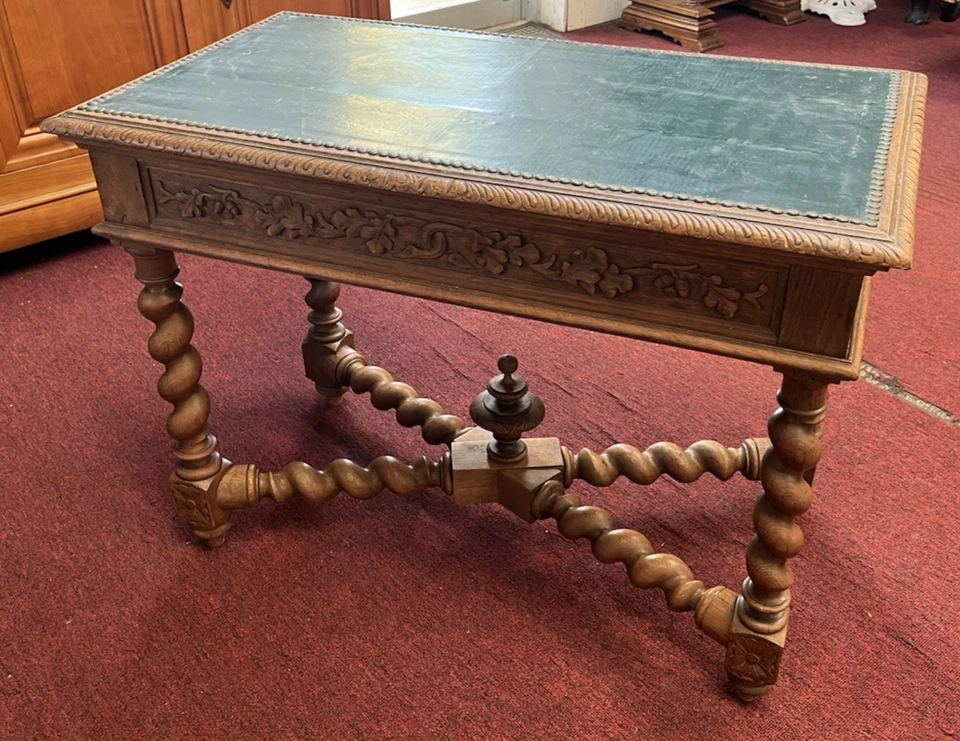 Antiguo escritorio de oficina Luis XIII de roble francés muy tallado 31,5 x 21 Foto 4 de 4