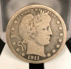 1911-S Barber Silver Quarter $.25 circulated Coin US