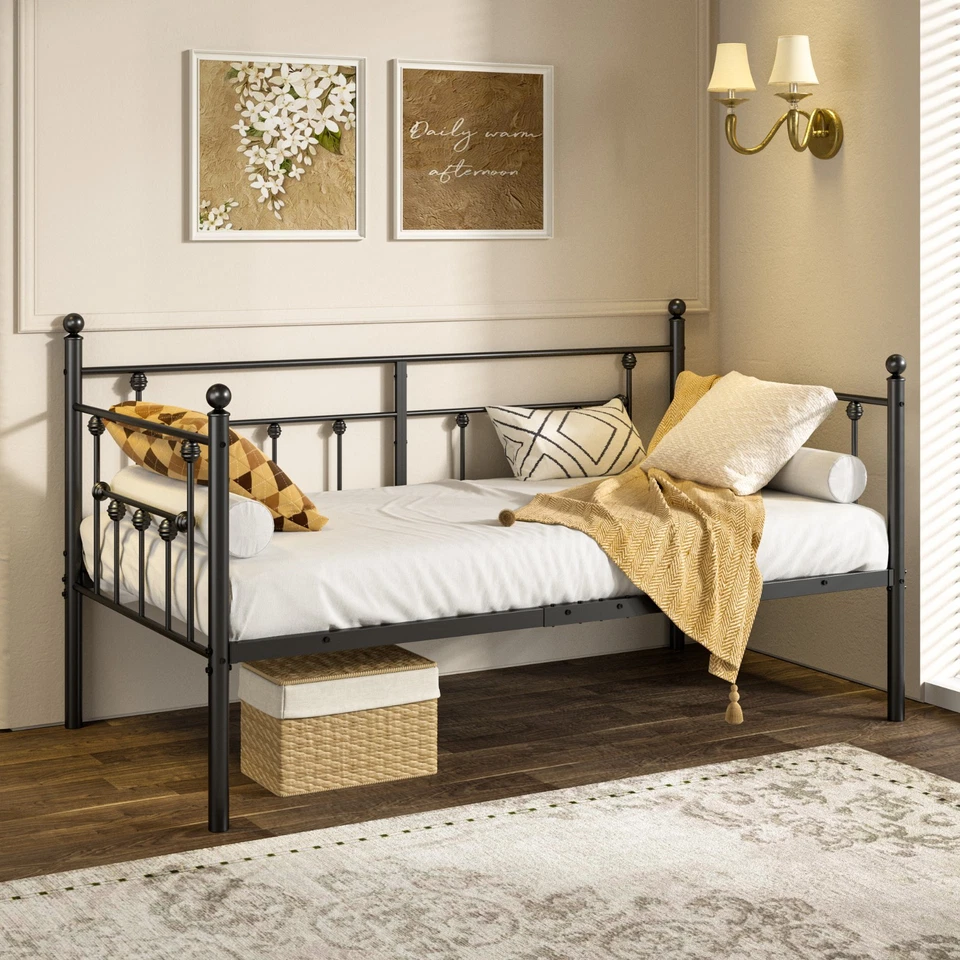 Sofá cama con marco de sofá cama de metal tamaño doble con cabecero listones de alta resistencia plataforma Foto 2 de 4