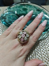 Ring Diamante flower gold pink daisy