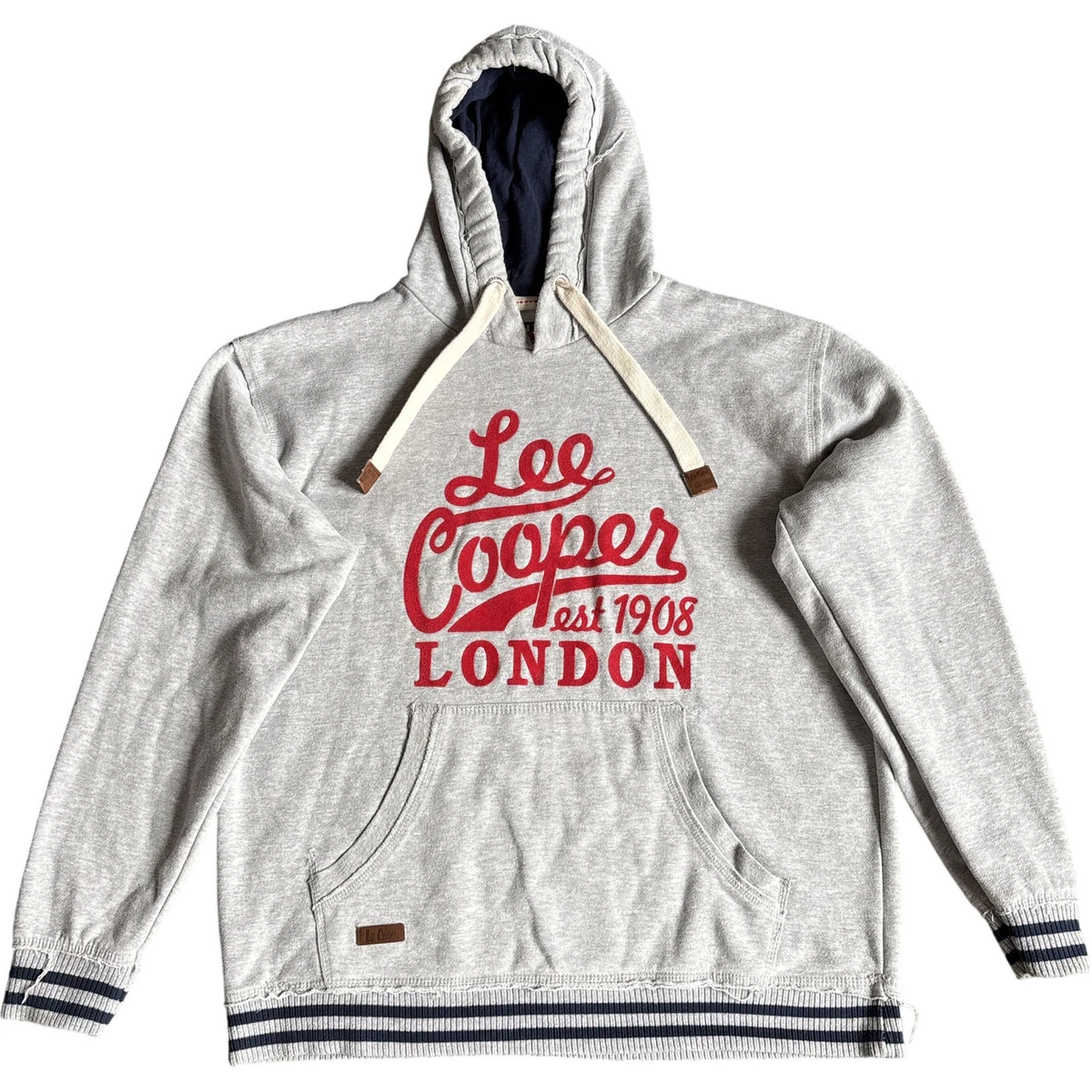 Sudadera con Capucha Lee Cooper Jersey Para Hombre Grande Gris Rojo Algodón Londres Logo Británico
