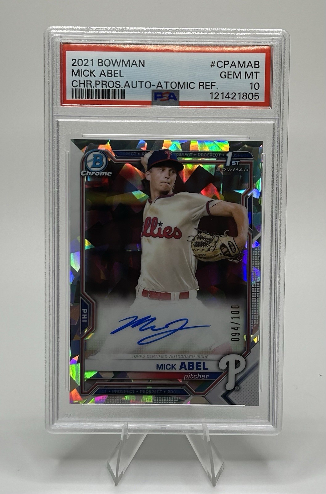 2021 1st Bowman Chrome Prospects Auto  Atomic Refractor  /100 Mick Abel