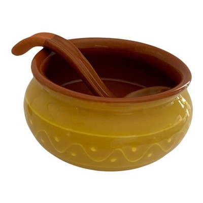 Bobby Flay Plancha Salsa Bowl Ladle Spoon Yellow Terracotta Made in Portugal