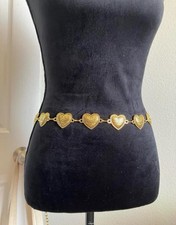 Women  s Gold Tone Skinny Heart Link Chain Belt, Adjustable One Size Retro