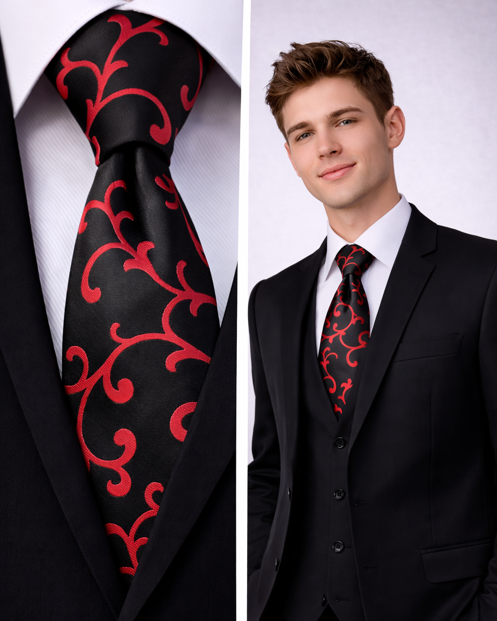 Vine Men's Black Tie Red Wedding Formal Floral Gift UK