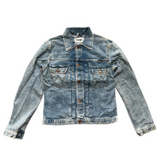 Wrangler Men's Light Blue Slim Fit Embroidered Back Patch Denim Retro Jacket L