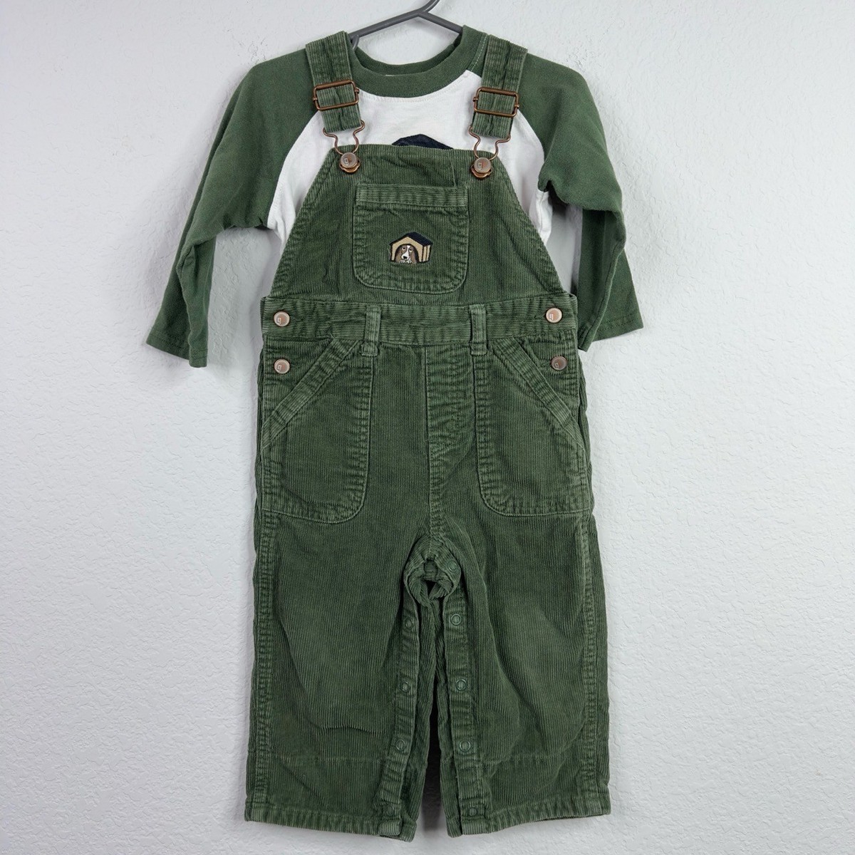Gymboree Overall Set Boys 12-18M Green Corduroy Puppy Embroidered