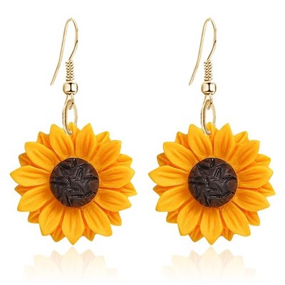 Fashion Simplicity Sunflower Dangle Drop Earrings for Women Yellow Enamel Daisy
