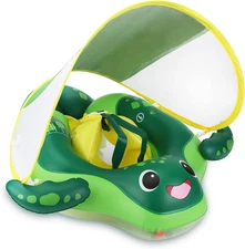 Baby Pool Float with Canopy Sea Turtle Infant Swim Ring for 6-36 Months Toddlers