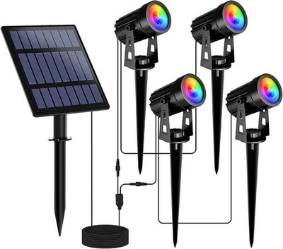Solar Spot Lights Outdoor Color Changing Landscape Spotlights RGB Lighting Yard