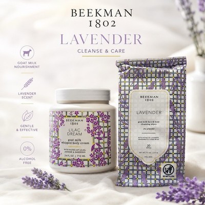 Beekman 1802 Lilac Dream Goat Whipped Body Cream 24oz Sealed+ Cleansing Wipes 30