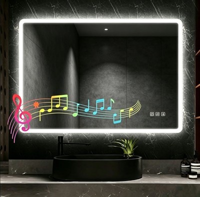 24x32In LED Bathroom Mirror for Bathroom Anti-Fog Dimmable Bluetooth 3 Color