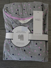 M&S MARKS & SPENCER GREY MARL SHORT SLEEVE PYJAMA SET SIZE S UK SIZE 8-10
