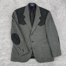 Pendleton Blazer Mens 46 Black/Gray Herringbone Donegal Wool Elbow Patch Western