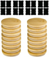 16 Pack Oui Yogurt Jar Lids with 16 Labels, Food-Grade Bamboo Lids for 5Oz Oui