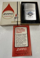 ZIPPO 1968 DANA EASTERN FRAME DIVISION READING, PA LIGHTER UNFIRED IN BOX FL184