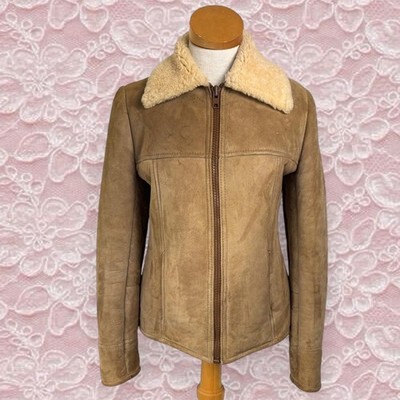 Vintage Sheepskin Suede Wool Pile B-3 Bomber Jacket Medium Skinny s Hideout