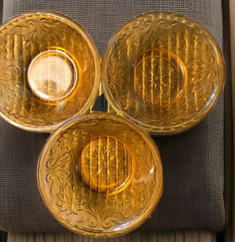 3 Tiara Indiana Vetro Ambra Sandwich 4 3/4" Dessert Berry Ramekin Ciotole Set di 3 - Foto 2 di 12