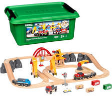 BRIO World Cargo Railway Deluxe Wood Train Set Battery Powered Engine 54pc